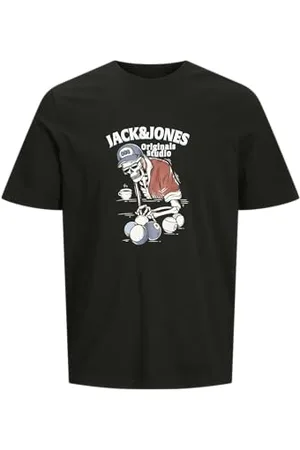 JACK & JONES JACK&JONES Herren JOREIGHT Skull Tee SS Crew Neck T-Shirt, Black, L