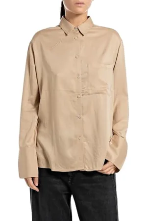 Replay Damen Bluse Langarm Oversized, Braun (Light Coffee 867), XS
