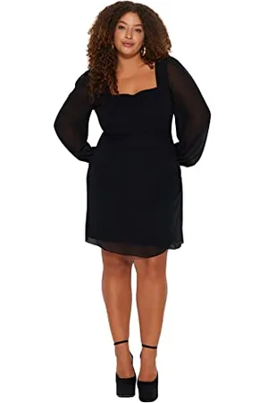Trendyol Damen Plus Size Dress-Black-Skater Kleid, , 44 Größen
