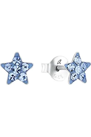 Amor Ohrstecker 925 Sterling Silber Mädchen Kinder Ohrschmuck, mit Kristallglas, 0,6 cm, Silber, Stern, Kommt in Schmuck Geschenk Box, 2036524