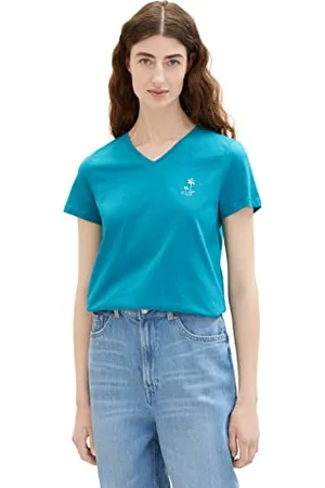 TOM TAILOR Damen 1036889 T-Shirt mit Stickerei, 31668-Petrol Green, S