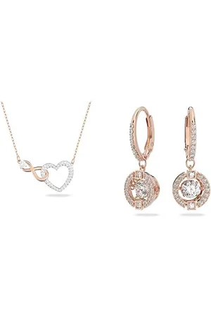 Swarovski Infinity Halskette, Unendlichzeichen und Herz, Weiss, Metallmix & Sparkling Dance Ohrringe, Rund, Weiss, Roségold-Legierungsschicht