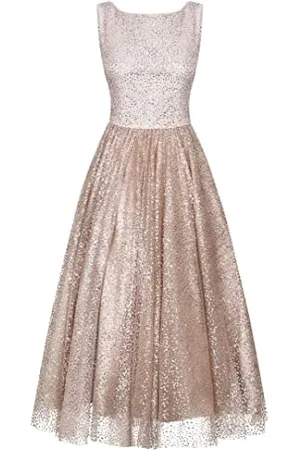 Swing Damen Glitzerkleid | Partykleid | Abendkleid | Cocktailkleid | Ballkleid | Abschlussballkleid | Hochzeitskleid | Festliches Kleid | Midikleid | Ärmelloses | Nacktfarbe | 36
