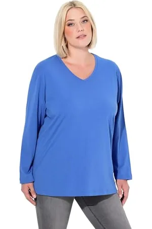 Ulla Popken Damen Shirt, V-Ausschnitt, Relaxed, Langarm Tunika-Shirt, , 54-56 EU
