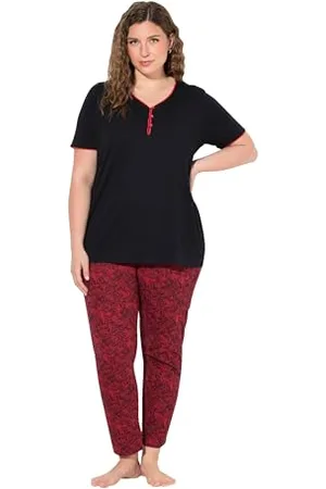 Ulla Popken Damen Pyjama, Zierkante, Spitzendruck, Halbarm Pyjamaset, , 46-48 EU