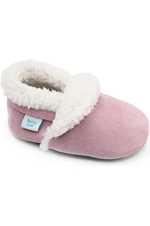 Dotty Fish Baby & Kleinkind Pantoffeln aus Wildleder – Rutschfest & Warm mit Fleecefutter – Barfußgefühl – . 6-12 Monate (19 EU)