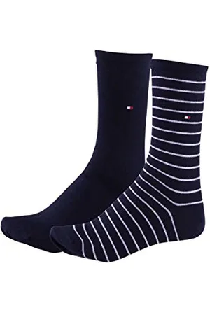 Tommy Hilfiger Damensocken Doppelpack Uni/Ringel dunkelblau Größe 35-38