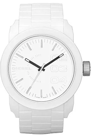 Diesel Herrenuhr Double Down S44, Dreizeigeruhrwerk, 44 mm Gehäuse aus weißem Polycarbonat mit Silikonarmband, DZ1436