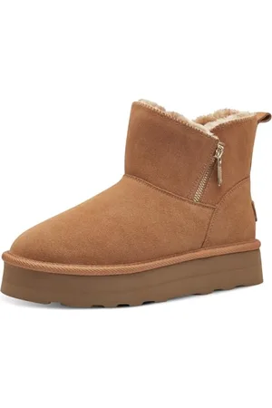 QS by s.Oliver Damen Winterstiefel ohne Absatz aus Leder Gefüttert, Braun , 38 EU