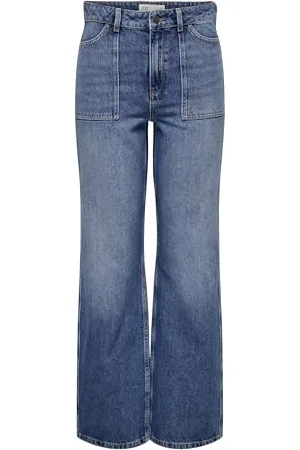 JDY Coole Damen Jeans mit Design Taschen Weite Denim Hose mit Knopfleiste und hoher Taille, Farben: , Größe:S / 32L, Beinlänge:L32