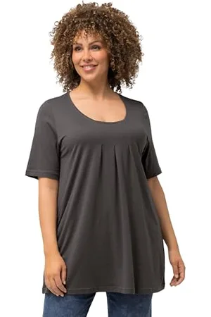 Ulla Popken Damen, Zierfalten, A-Linie, Rundhals, Halbarm, Modal T-Shirts, , 42-44