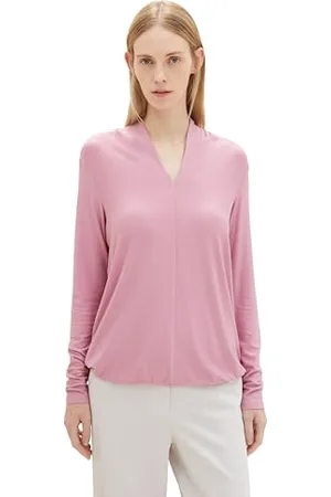 TOM TAILOR Damen Basic Langarm-Bluse mit Struktur, dusty vanda, S