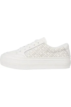 Tommy Hilfiger Damen Vulcanized Sneaker Monogram aus Leder, Elfenbein , 37