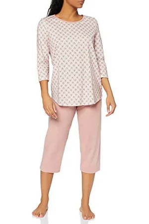 Calida Lovely Nights 3/4-Pyjama Damen, aus 100% Bio-Baumwolle, mit stoffbezogenem Gummibund
