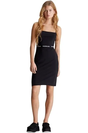 Calvin Klein Jeans Damen Kleid Logo Elastic Strappy schmale Träger, , XS