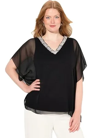 Ulla Popken Damen Chiffonbluse mit Beschmückung Bluse, , 58-60
