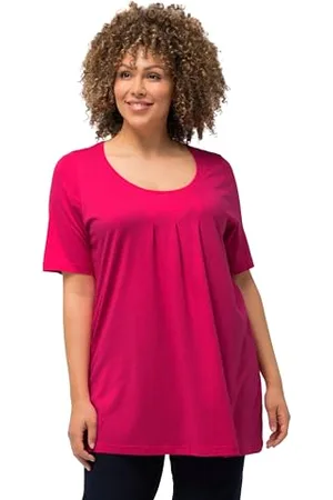 Ulla Popken Damen, Zierfalten, A-Linie, Rundhals, Halbarm, Modal T-Shirts, , 50-52