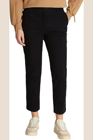 Tommy Hilfiger Damen Chino Hose Stretch Slim Knöchelfrei, Schwarz (Black), 36