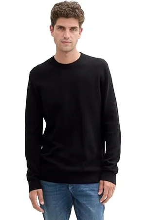 TOM TAILOR Herren 1044693 Basic Strickpullover mit Rundhalsausschnitt, 29999-Black, Large