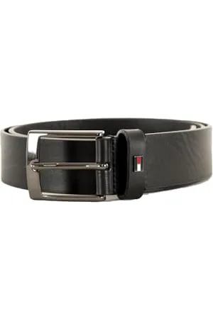 Tommy Hilfiger Herren Gürtel Adan New Leather mit Flagge aus Leder, Schwarz (Black), 80 cm