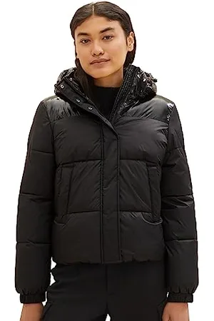 TOM TAILOR Damen 1037590 Puffer Steppjacke mit Kapuze, 14482-deep Black, XXL