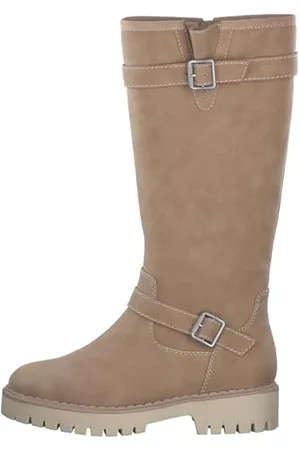 QS by s.Oliver Damen Hohe Stiefel ohne Absatz Kniehoch Blockabsatz Vegan Braun , 36