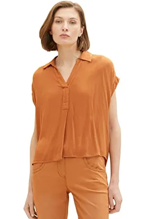 TOM TAILOR Damen 1036699 Bluse mit Crinkle-Struktur, 31650-Terracotta Brown, 38
