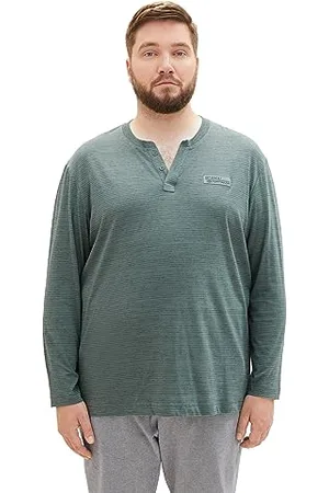 TOM TAILOR Herren 1039956 Serafino Longsleeve mit kleinem Logo Print, 32448-green dust Stripy Inject, 4XL