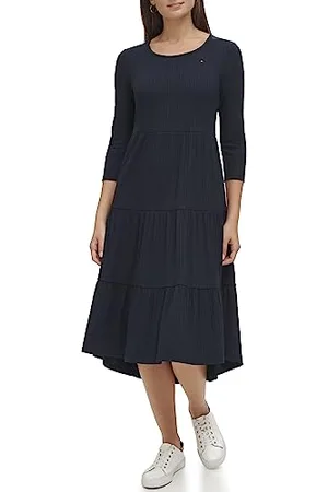 Tommy Hilfiger Damen Tiered Stripe Midi Dress Lässiges Kleid, , X-Groß