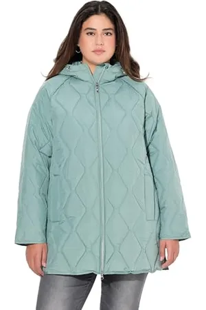 Ulla Popken Damen Hyprar Long-steppjacke, Wasserabweisend, 2-wege-zipper Steppjacke, , 54-56 EU