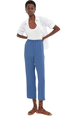 Trendyol Damen Damen-hose, Hohe Taille, Gerade Hose, Marineblau, 34 EU