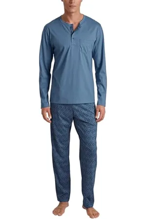 Calida Relax Imprint Pyjama, lang Herren, aus 100% Baumwolle, Hose mit stoffbezogenem Gummibund