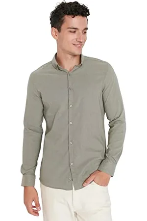 Trendyol Herren Slim Fit Basic Kragen Gewebtes Hemd, , M