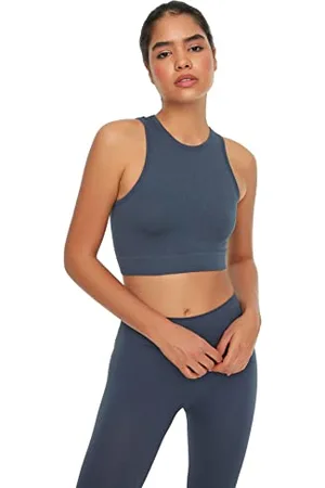 Trendyol Damen Sportswear Crop Neckholder Strick Sport-BH, Verdunkelung, , M/L
