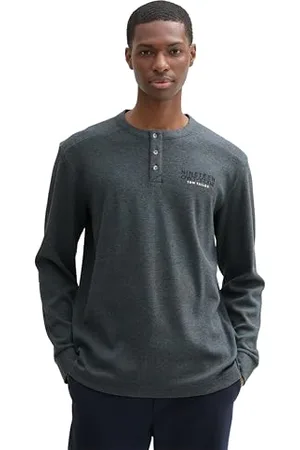 TOM TAILOR Herren Henley Longsleeve mit Print, , XL
