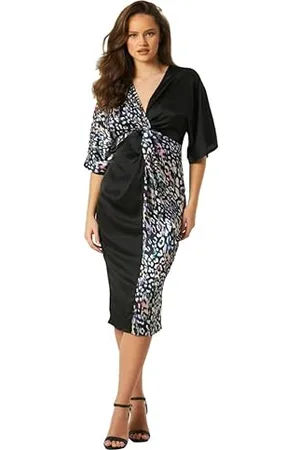 Little Mistress Damen Zaire Satin-Midikleid mit Leopardenmuster, Größe 36, Kleid, 34