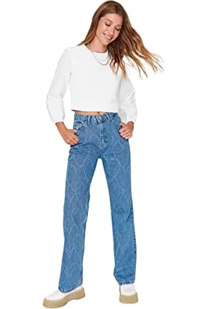 Trendyol Damen Herren Hoher Bund Weites Bein der 90er Jeans, , 34 EU
