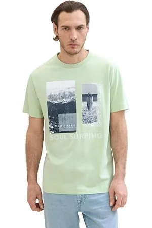 TOM TAILOR Herren Basic T-Shirt mit Fotoprint, tender sea green, XXXL