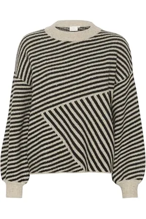 Kaffe KAverana Knit Pullover Damen Strickpullover Rundhals Pullover Winter Sweater Grobstrick Sweatshirt Elegant Oberteile Pulli Feather Gray Melange/Black M