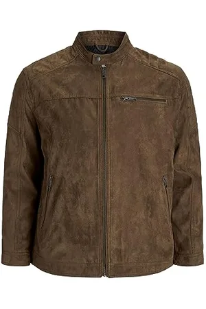 JACK & JONES Herren Kunstleder Jacke Plus Size | Biker Bomber Übergangs Blouson | Übergröße JJEROCKY, Farben:Braun, Größe Jacken:6XL