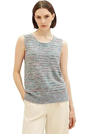 TOM TAILOR Damen 1037775 Pullunder Weste mit Rundhalsausschnitt, 33800-grey Mouline Structure, XL
