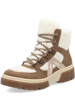 Rieker Damen Schnürstiefeletten X8611, Frauen Stiefeletten, lose Einlage,Winterstiefeletten,warm,gefüttert,Boots,beige Kombi (60),40 EU / 6.5 UK