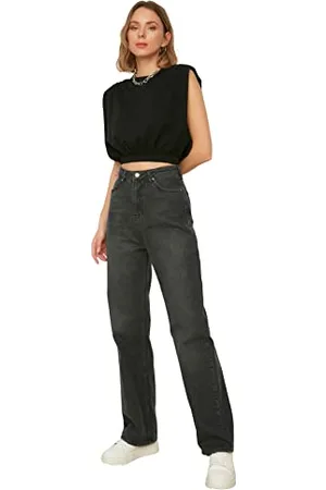 Trendyol Damen -Hohe Taille 90er Jahre Breite Beinjeans Jeans Palazzo, , 40