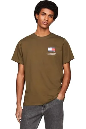 Tommy Hilfiger Herren T-Shirt Kurzarm Tjm Slim Essential Flag Tee Ext Rundhalsausschnitt, (Drab Olive Green), XS