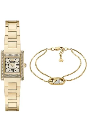 Emporio Armani Damen Goldfarbene Edelstahl Uhr und Armband, Set