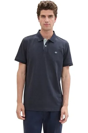 TOM TAILOR Herren Basic Piqué Poloshirt, sky captain blue white melange, M