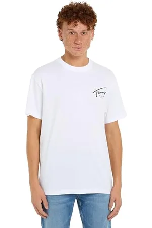 Tommy Hilfiger Herren T-Shirt Kurzarm Signature Print Tee aus Baumwolle, (White), XS