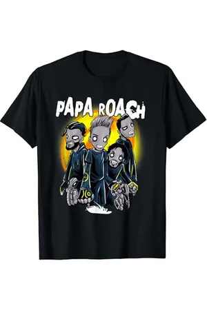 Papa Roach Herren T-Shirt S - Zombie Redux Cartoon Einfarbig Klassisch Halbarm Crew-Ausschnitt Standardlänge Pull-On 100% Polyester Imported