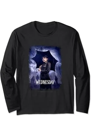 Wednesday Black Umbrella Under The Rain Real Photo Portrait Langarmshirt