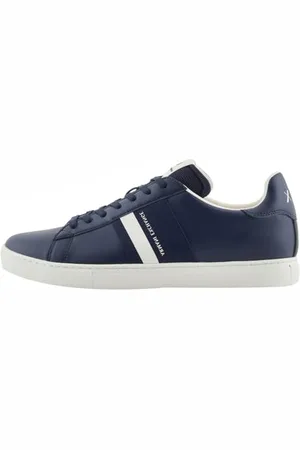 Armani Exchange Herren Paris Double line Sneaker, Navy+ Off White, 44.5 EU